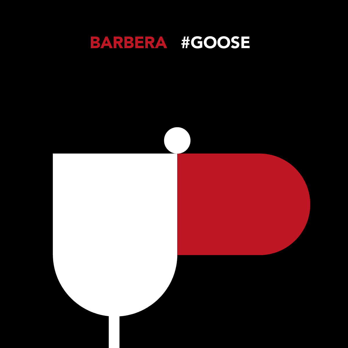 Elements of an illustrated wine glass form a new illustration: goose head.