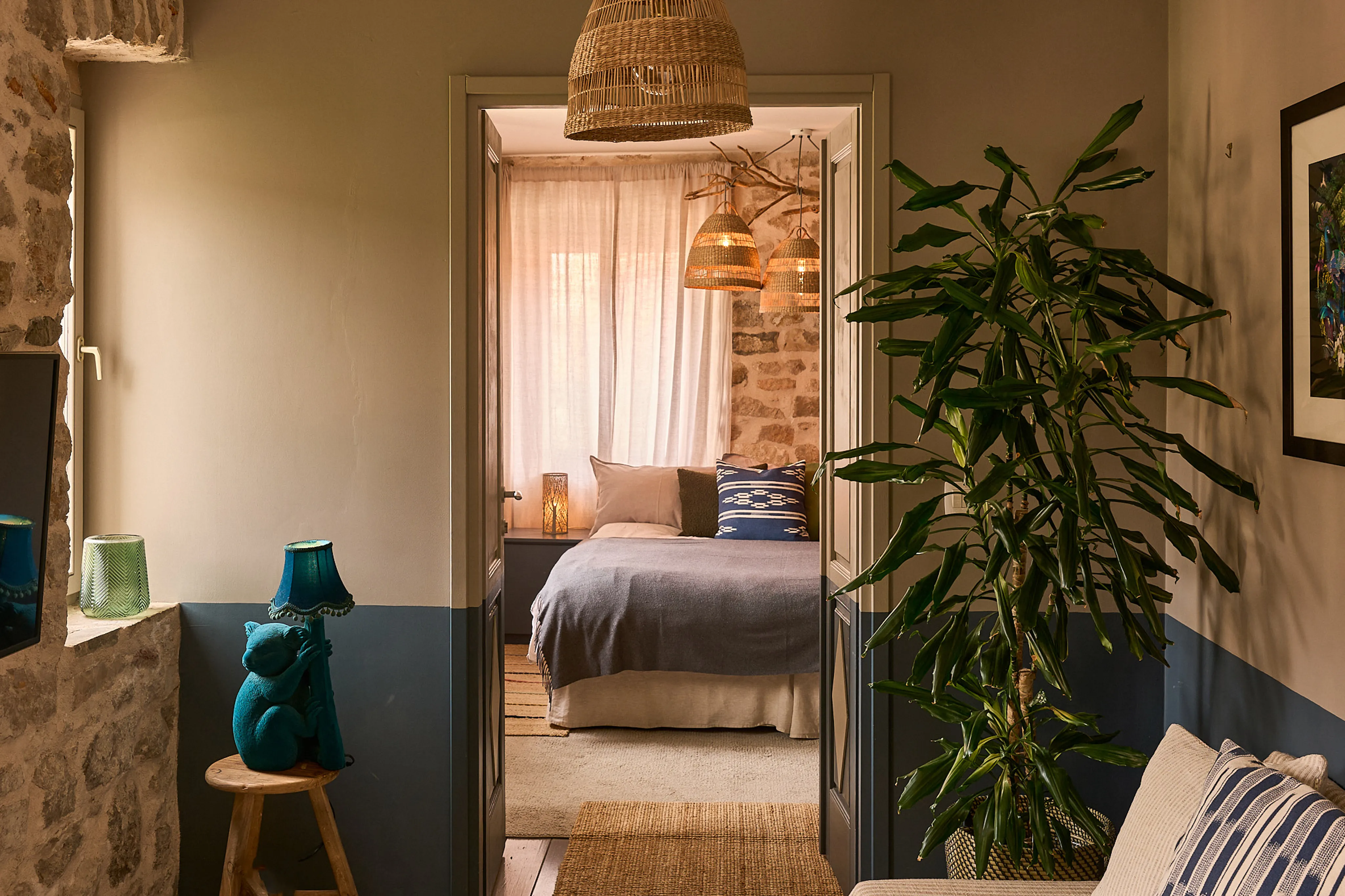 View from the lounge into the bedroom of the Silvija Suite, Hidden House boutique accommodation, Stari Grad Hvar