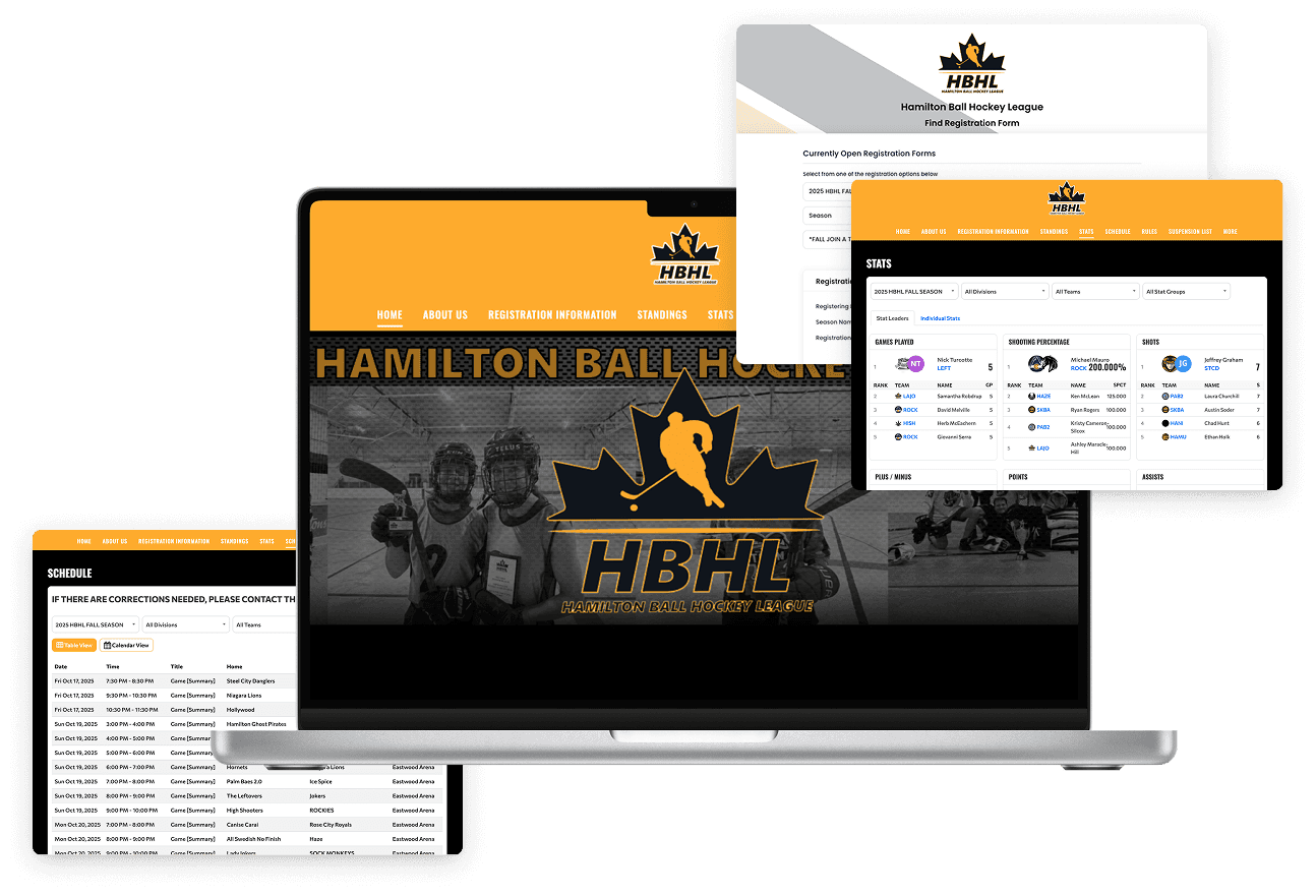 Hamilton Ball Hockey Website Screenshots