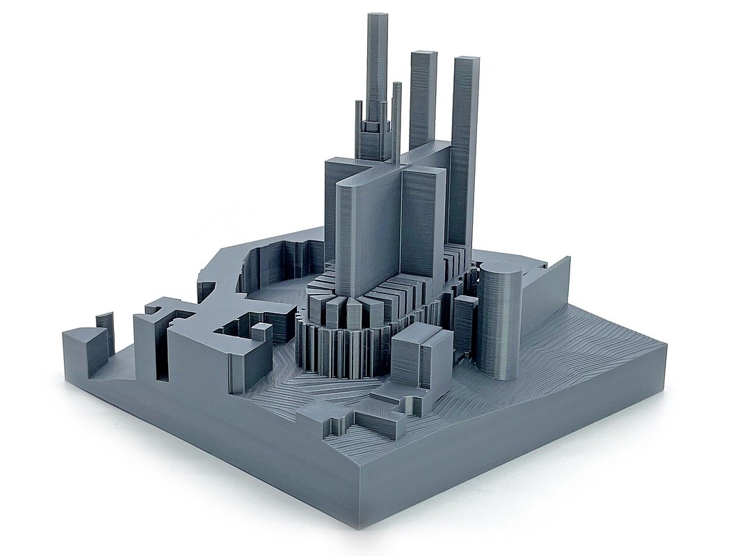 3d printed architecutre model cityscape grey pla