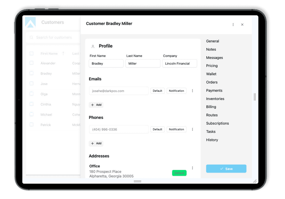Screenshot of Customer Details