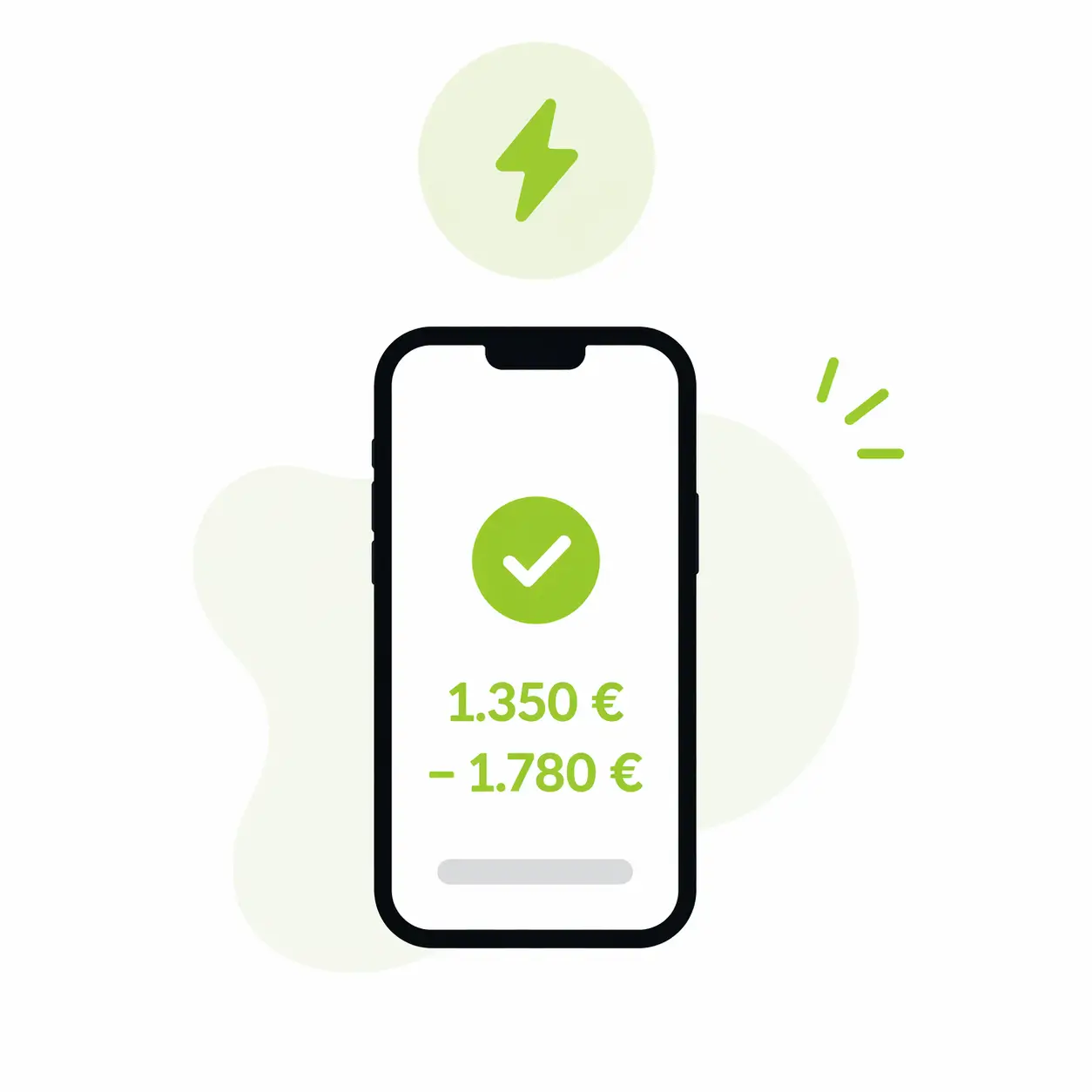 A smartphone displaying a price range for a moving with a check-icon above it