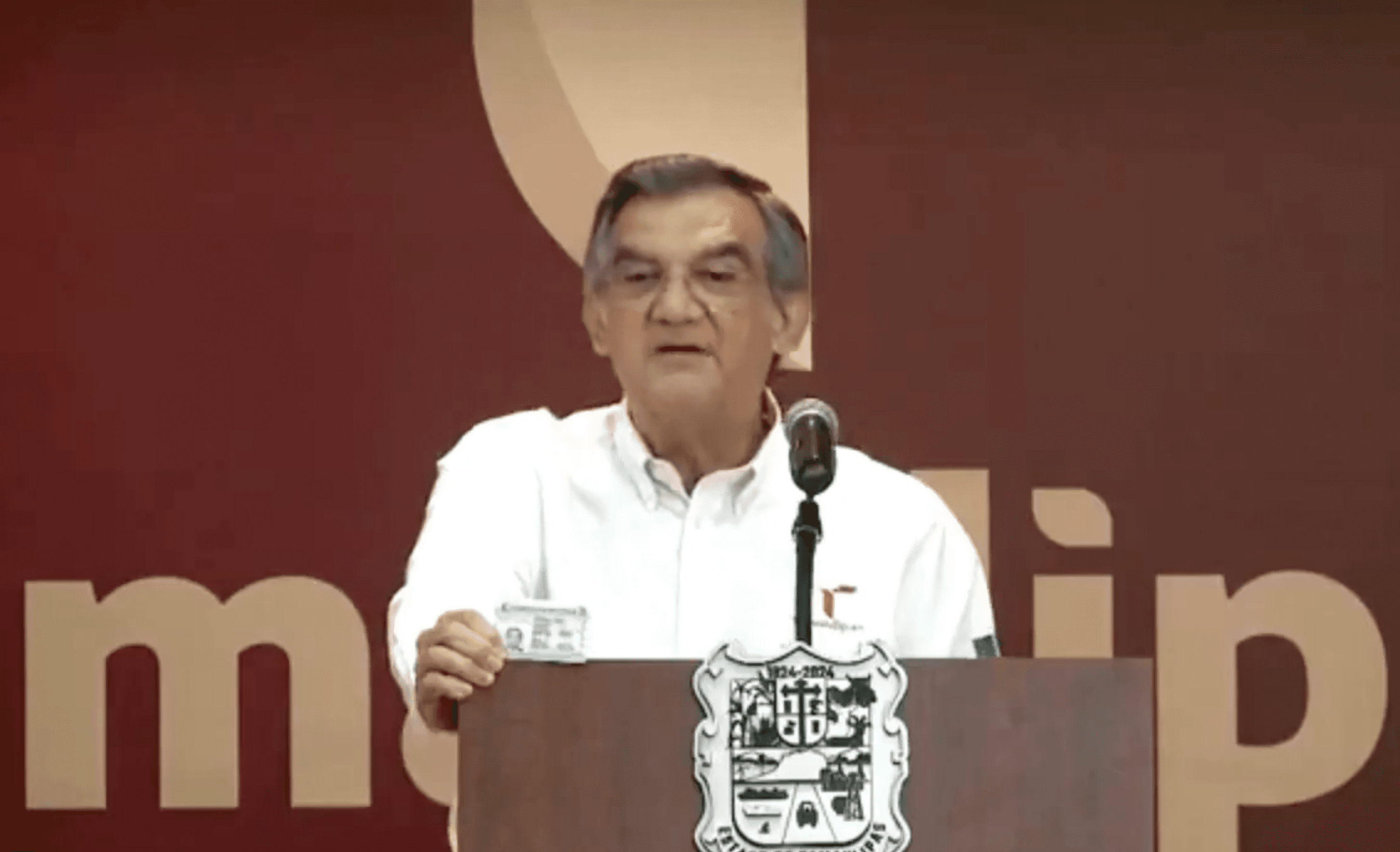 Photo of Governor of the state of Tamaulipas giving press conference