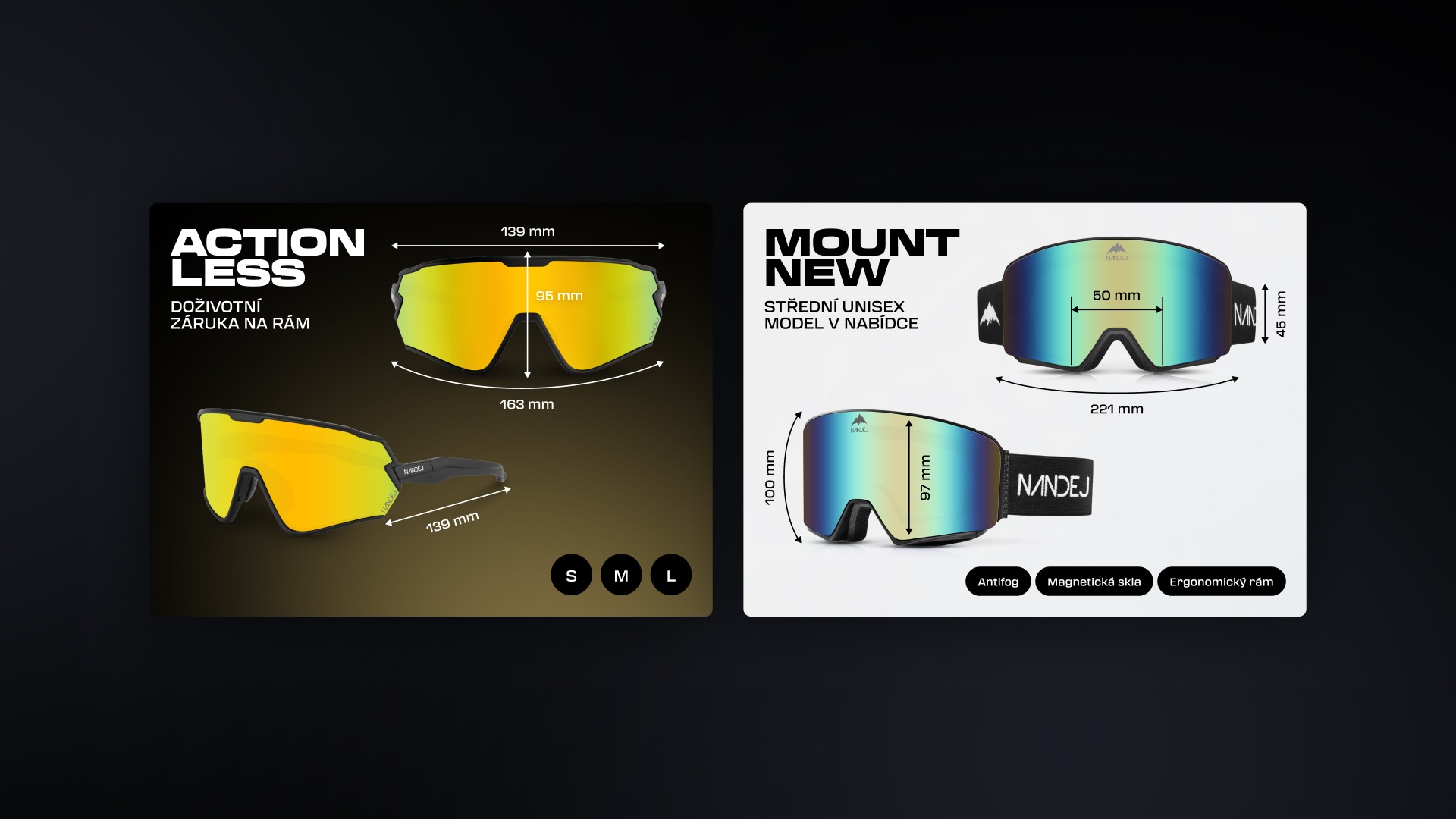 Technické bannery pro dva typy brýlí