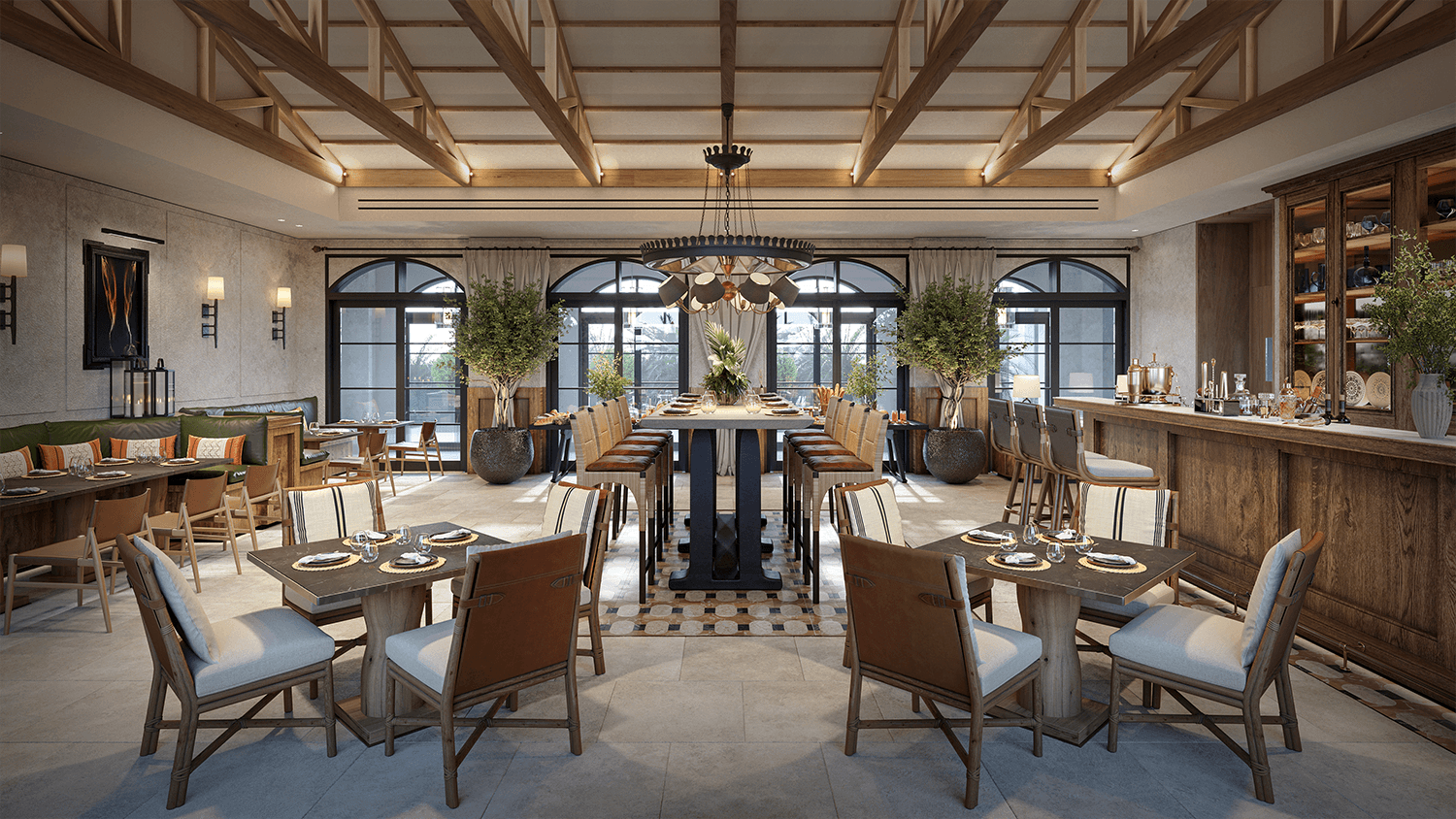 Interior render, public restaurant and lounge