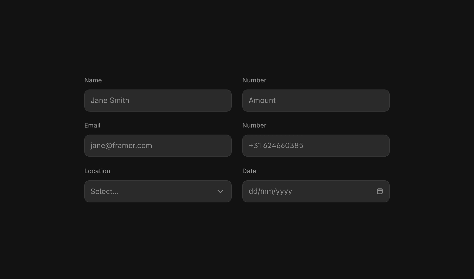 Screenshot of Framer forms