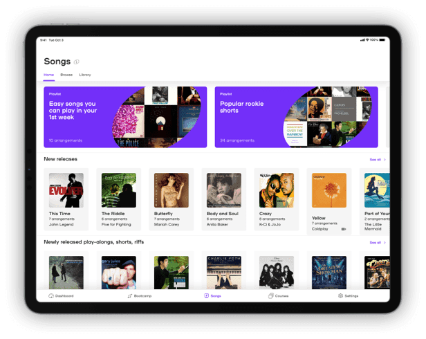 The Playground Sessions song collection displayed on a tablet