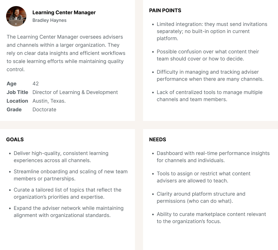 Learning center persona