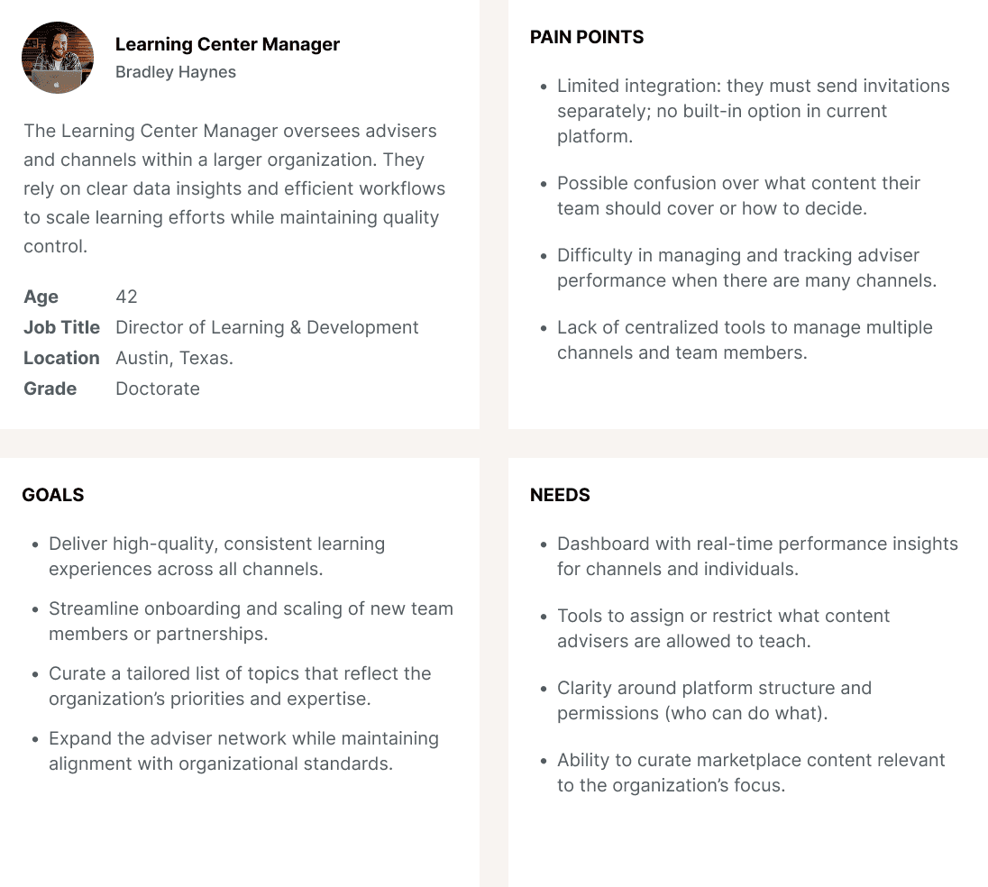 Learning center persona