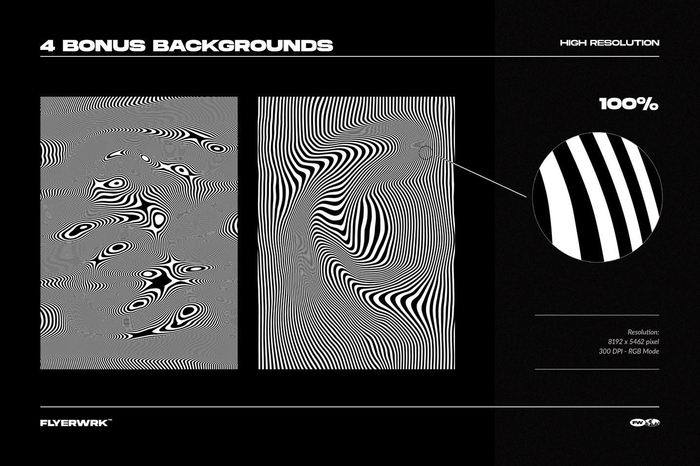 Trippy psychedelic backgrounds pack including bonus monochrome optical illusion textures with high resolution wavy lines