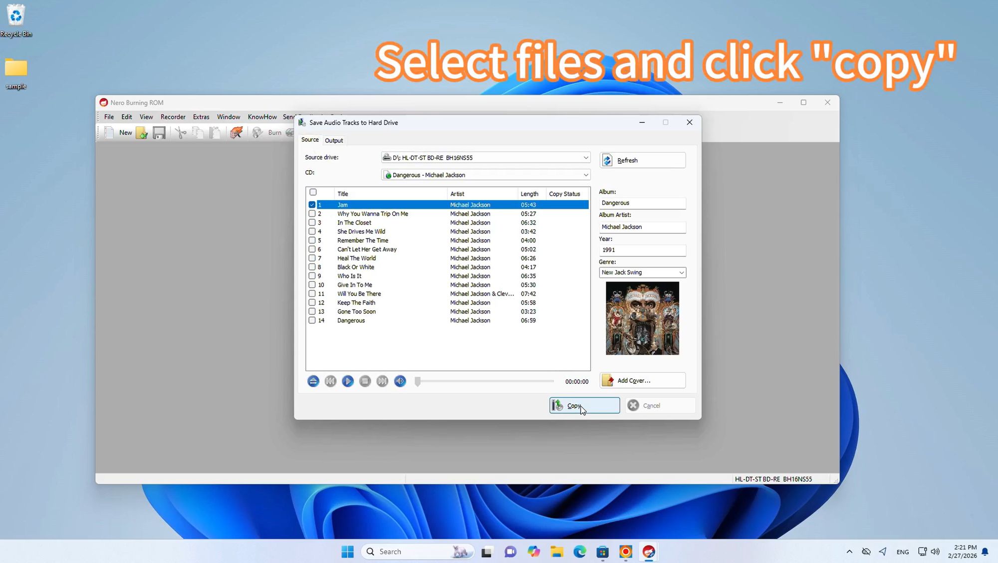 Select Files and Click Copy