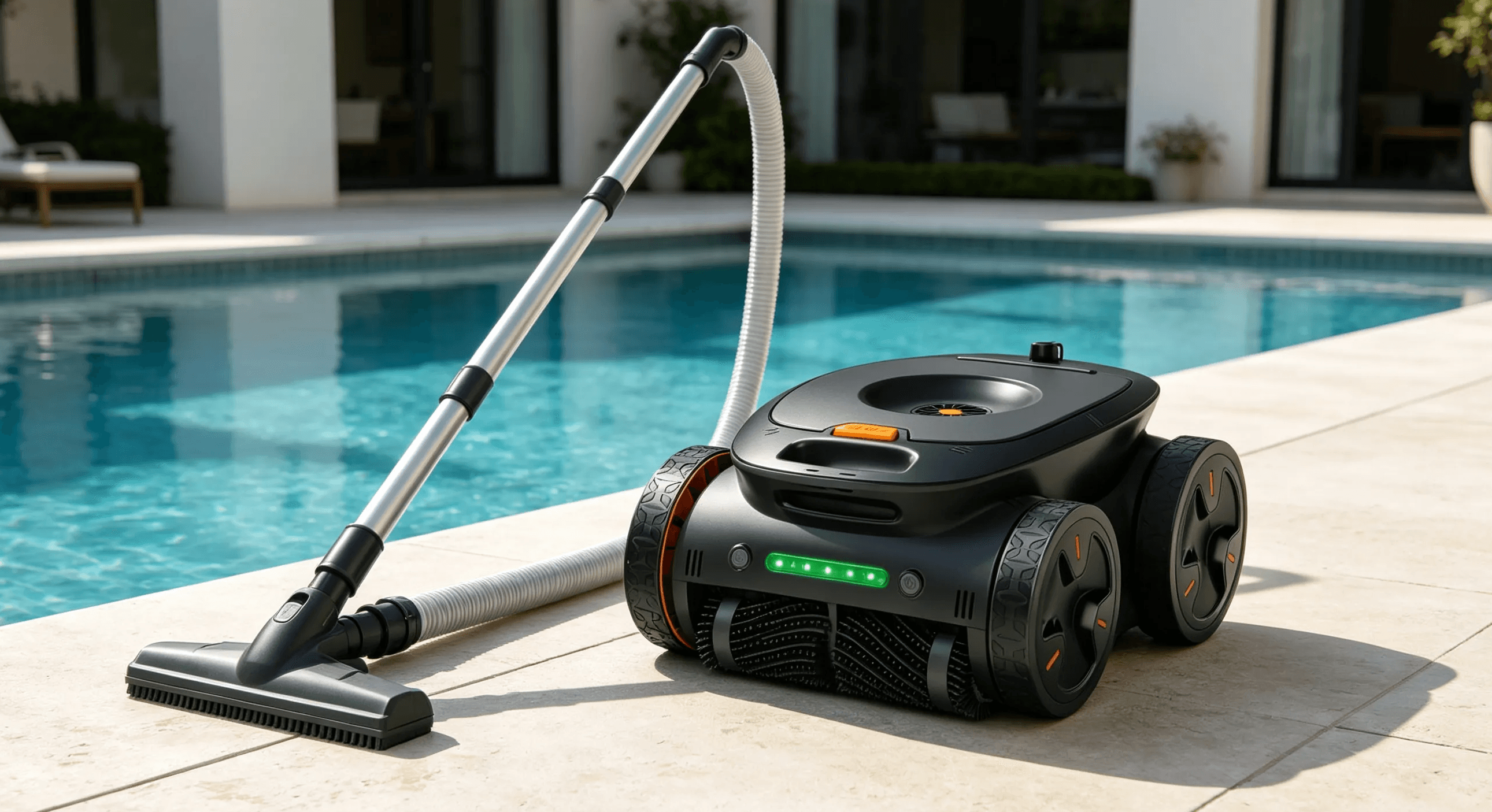 Comparison of a robotic pool cleaner and a traditional pool vacuum