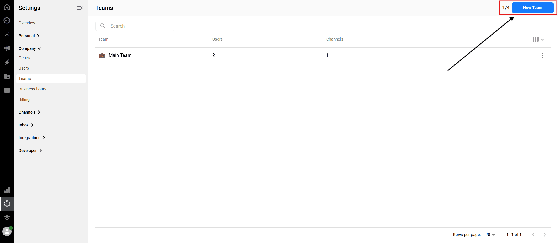Creating a new team in Qpien workspace