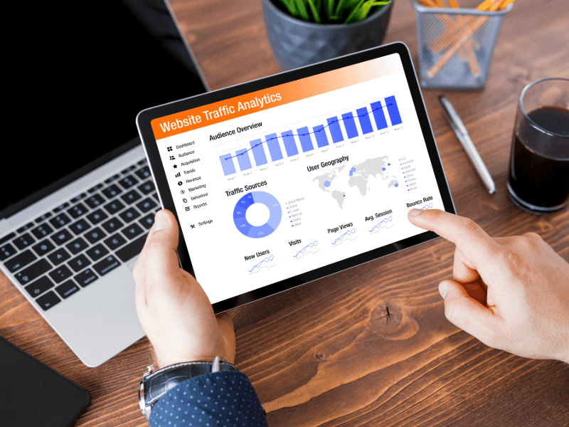 man checking his website analytics