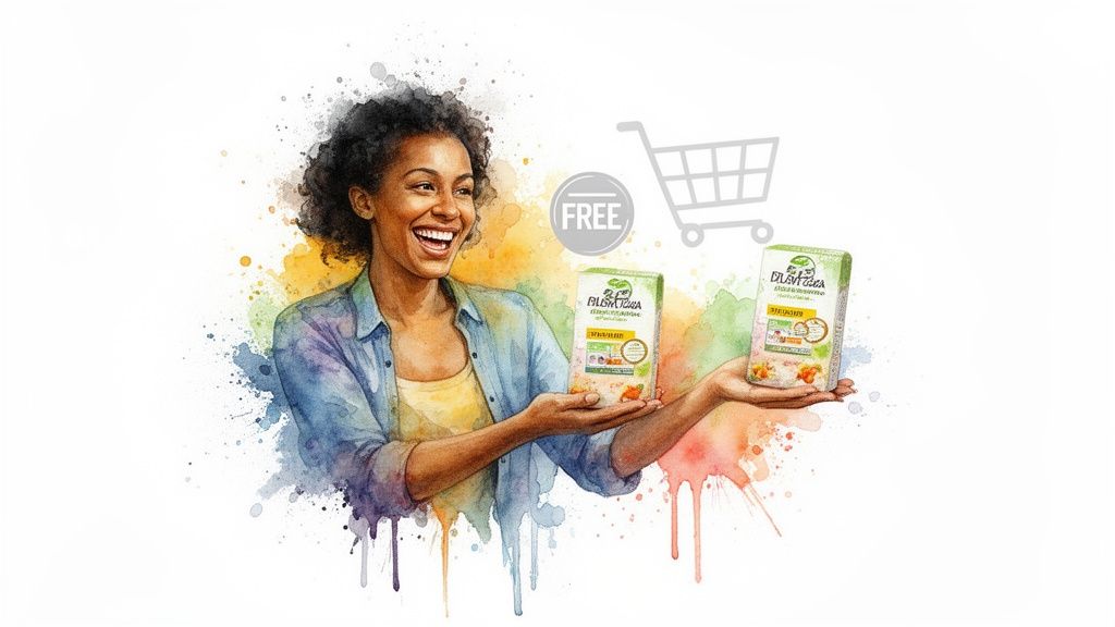 A smiling woman presents two Plantica drink cartons, highlighted by a 