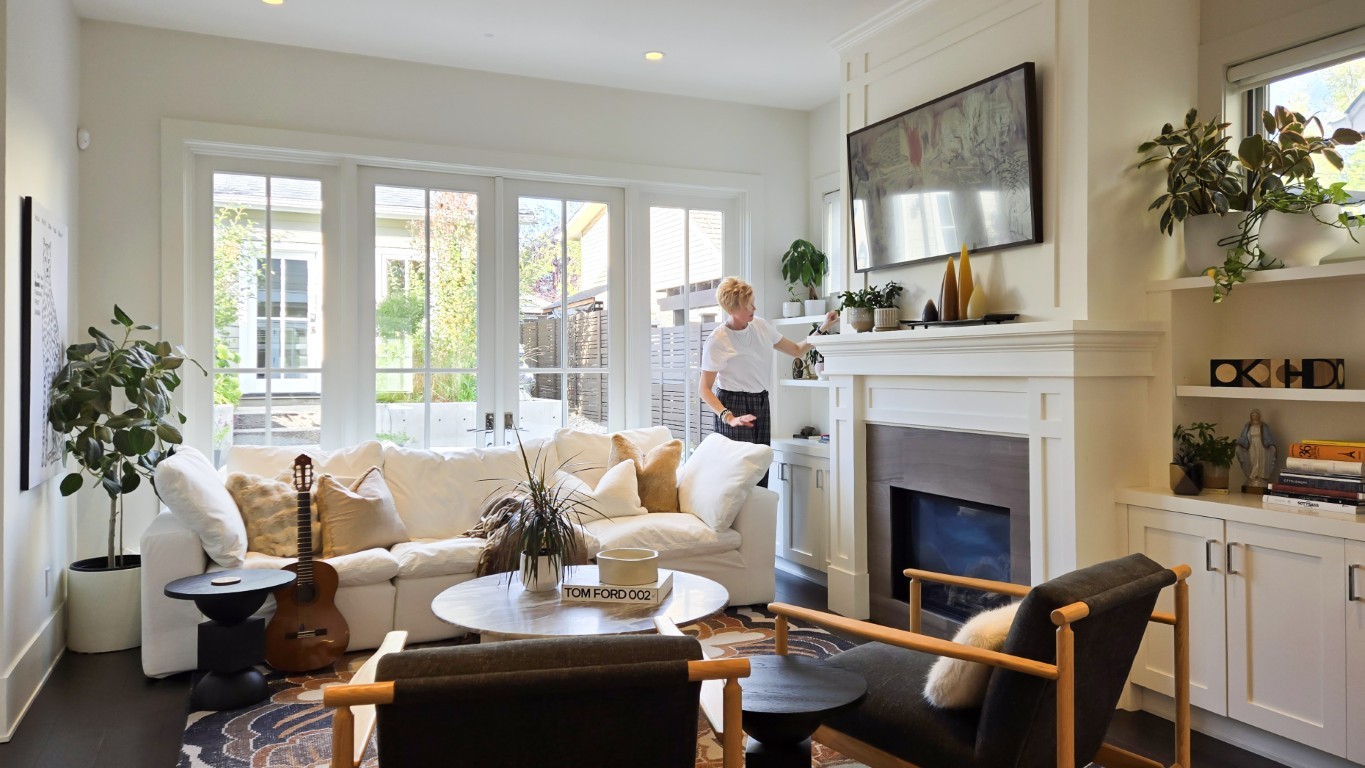 Image of KHD Homes interior design featuring layout design, furniture, and window coverings in a modern living room.