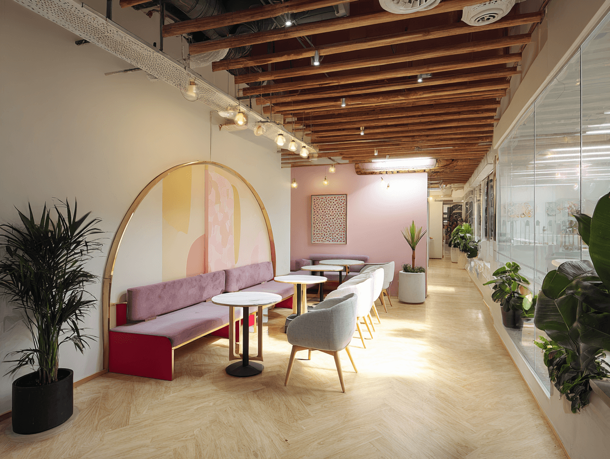 a room filled with lots of tables and chairs