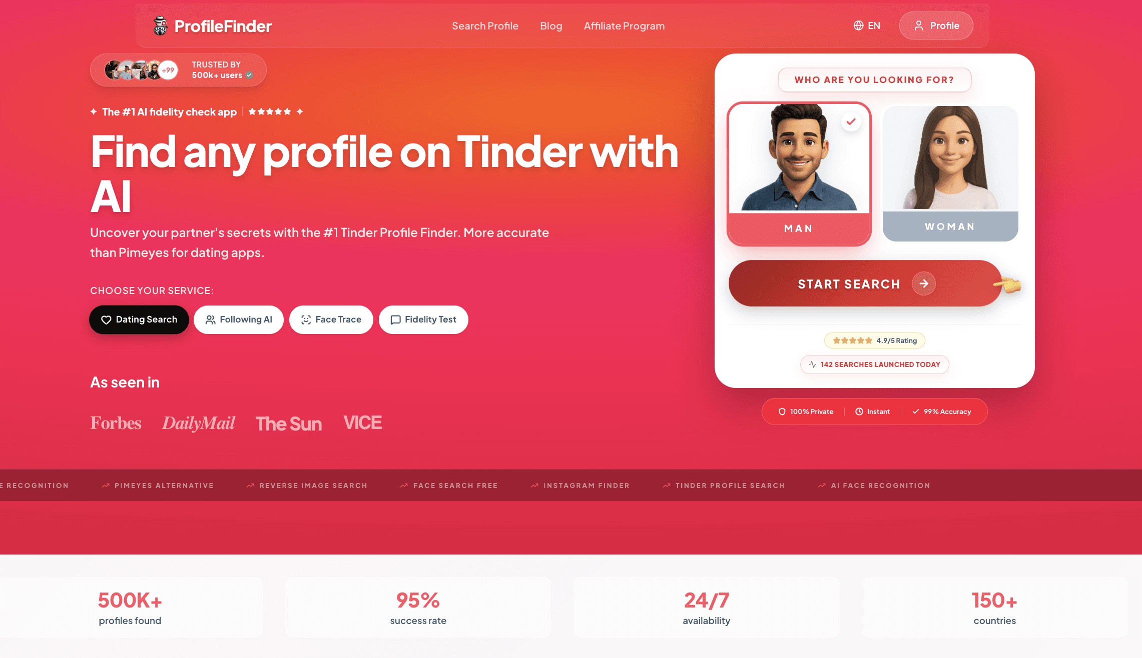 Profilefinder landing page