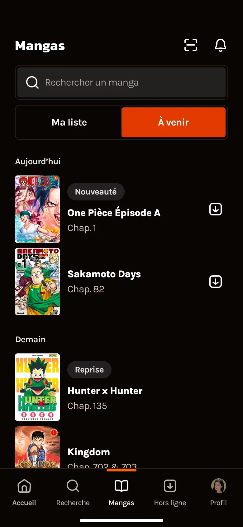 Page présentant les prochaines sorties de nos mangas