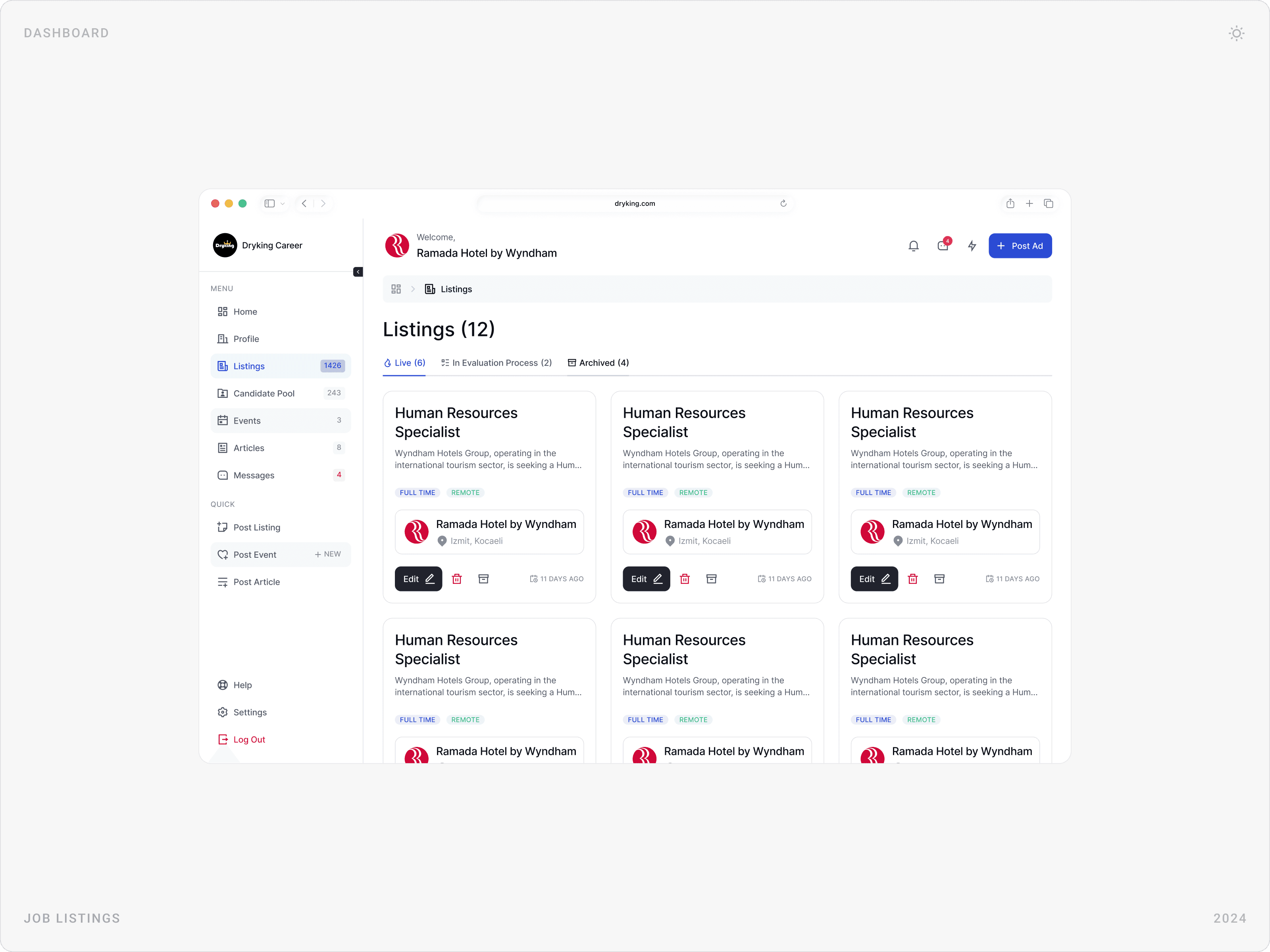 Professional Job Listings Dashboard Design