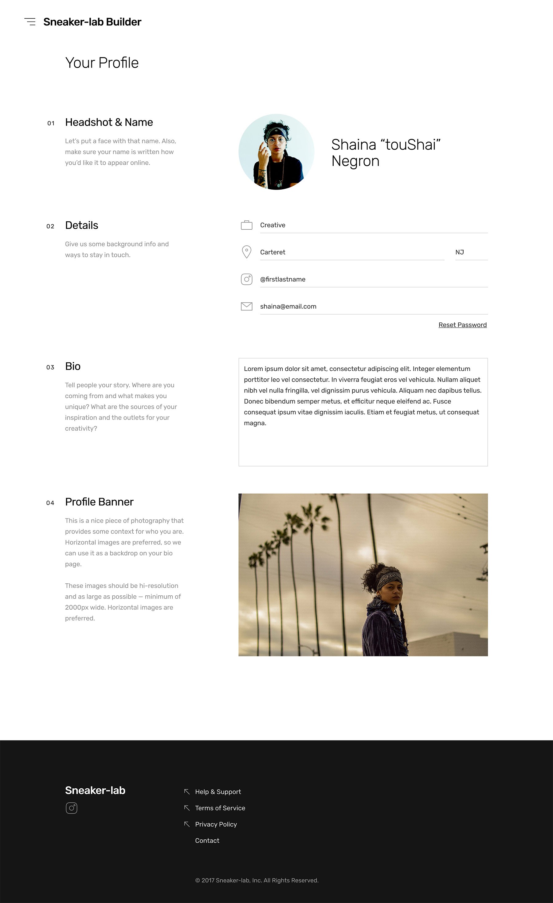 Sneaker-Lab profile builder page