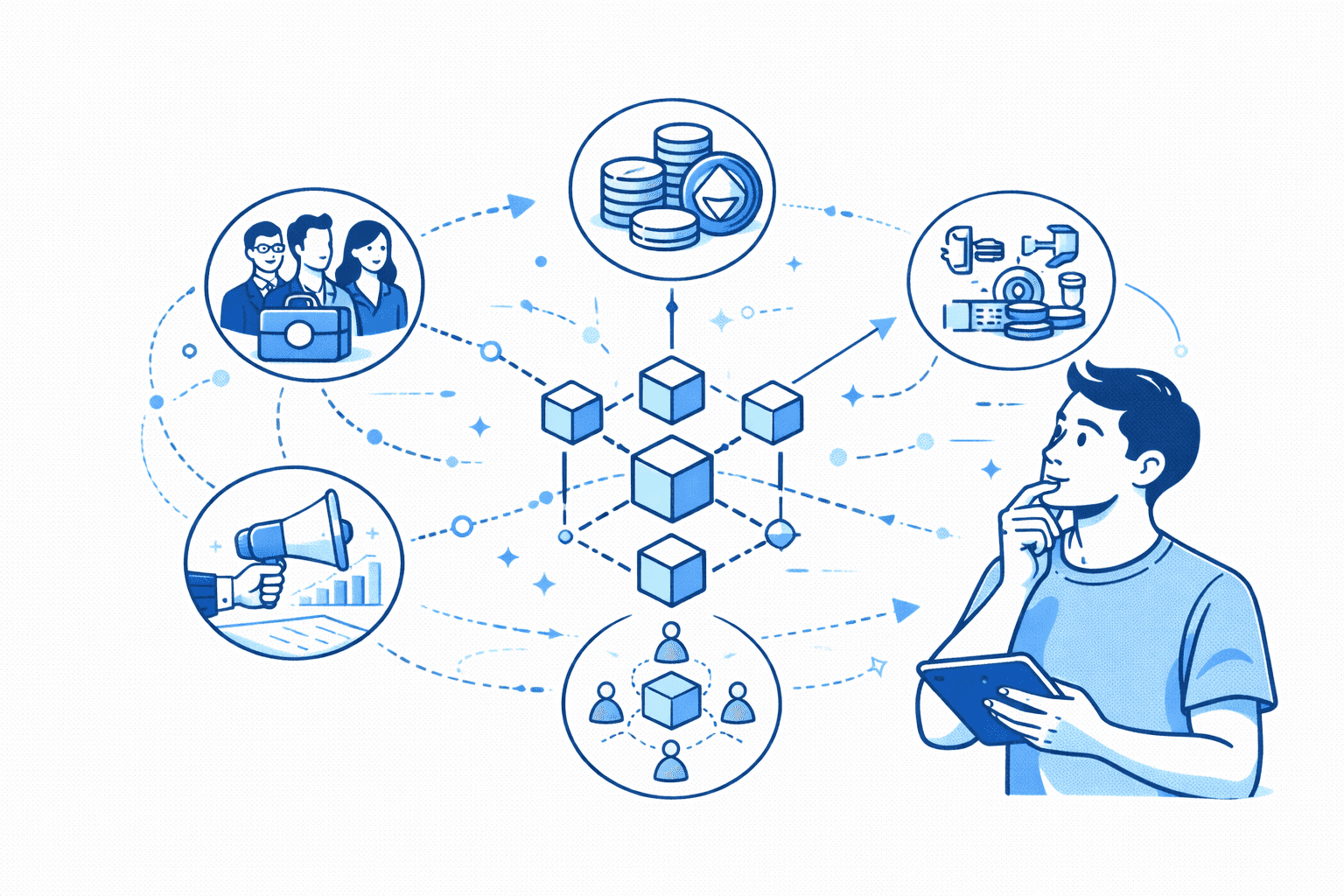 Illustration of the man thinking of different Web3 fundraising options