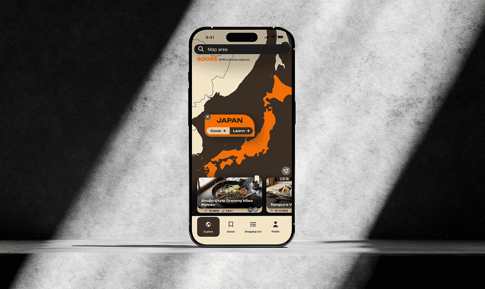 An iPhone displaying the COOKA landing page