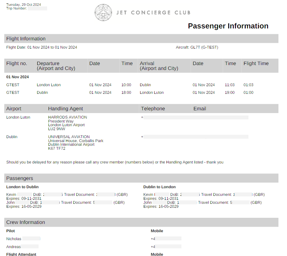 PDF itinerary example