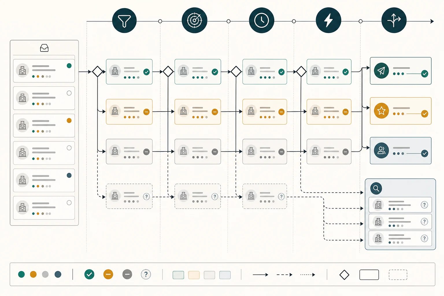 Lead triage system sorting prospects by fit urgency and next step