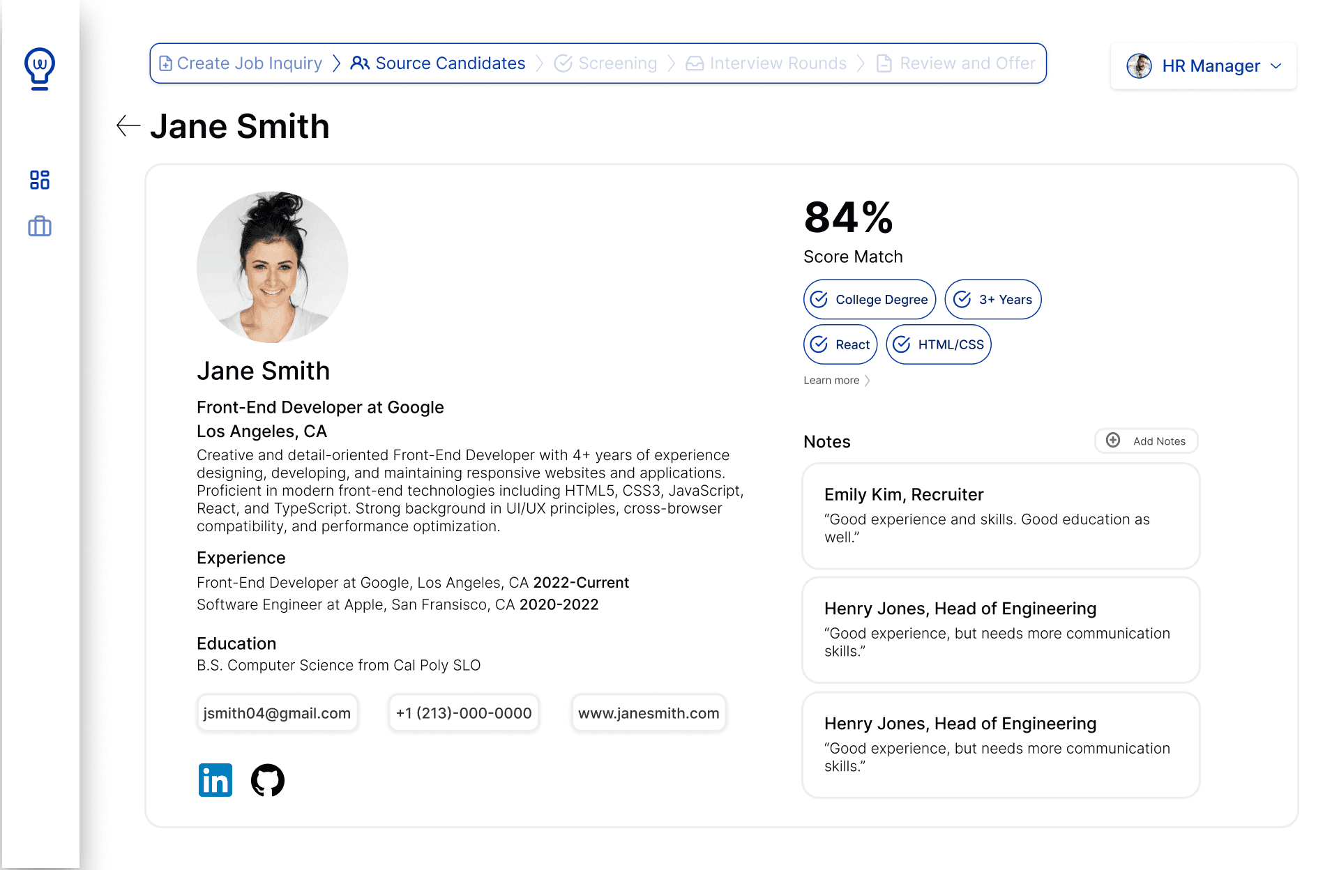 Resume embedded in the profile