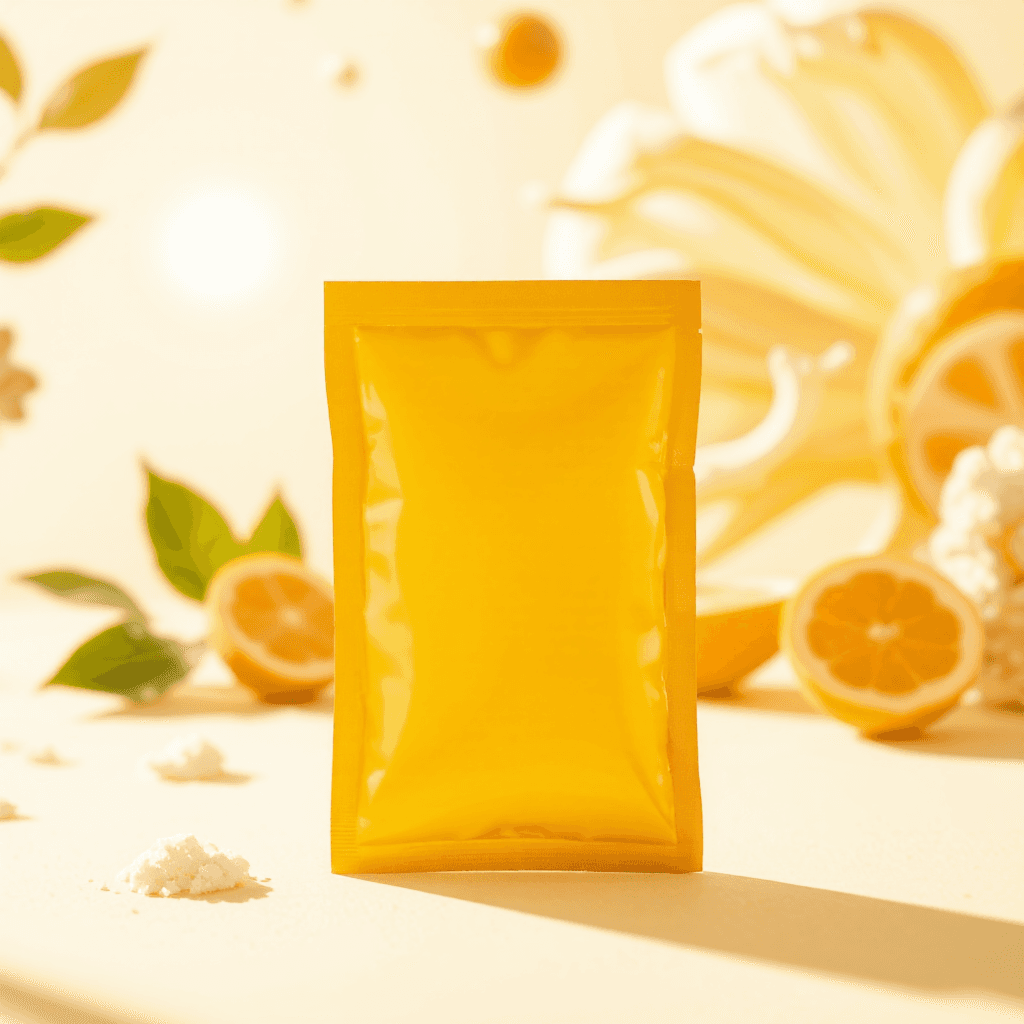 product photography of packet of skin care powder