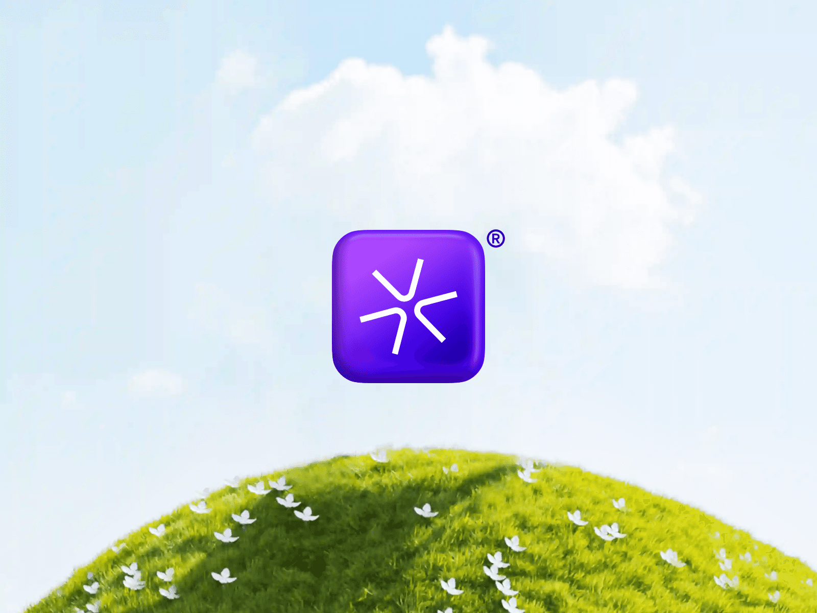 An app icon on a 3D scenic background