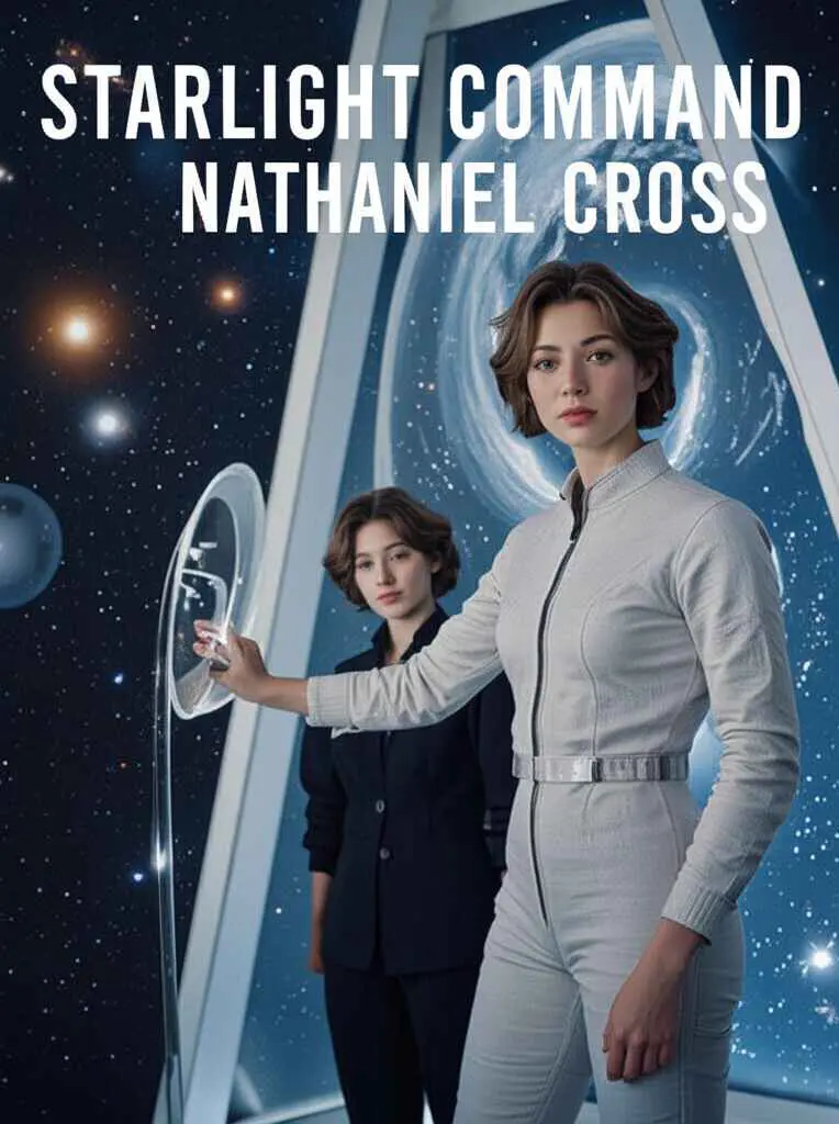 ai book cover generator, female astronaut futuristic cityscape