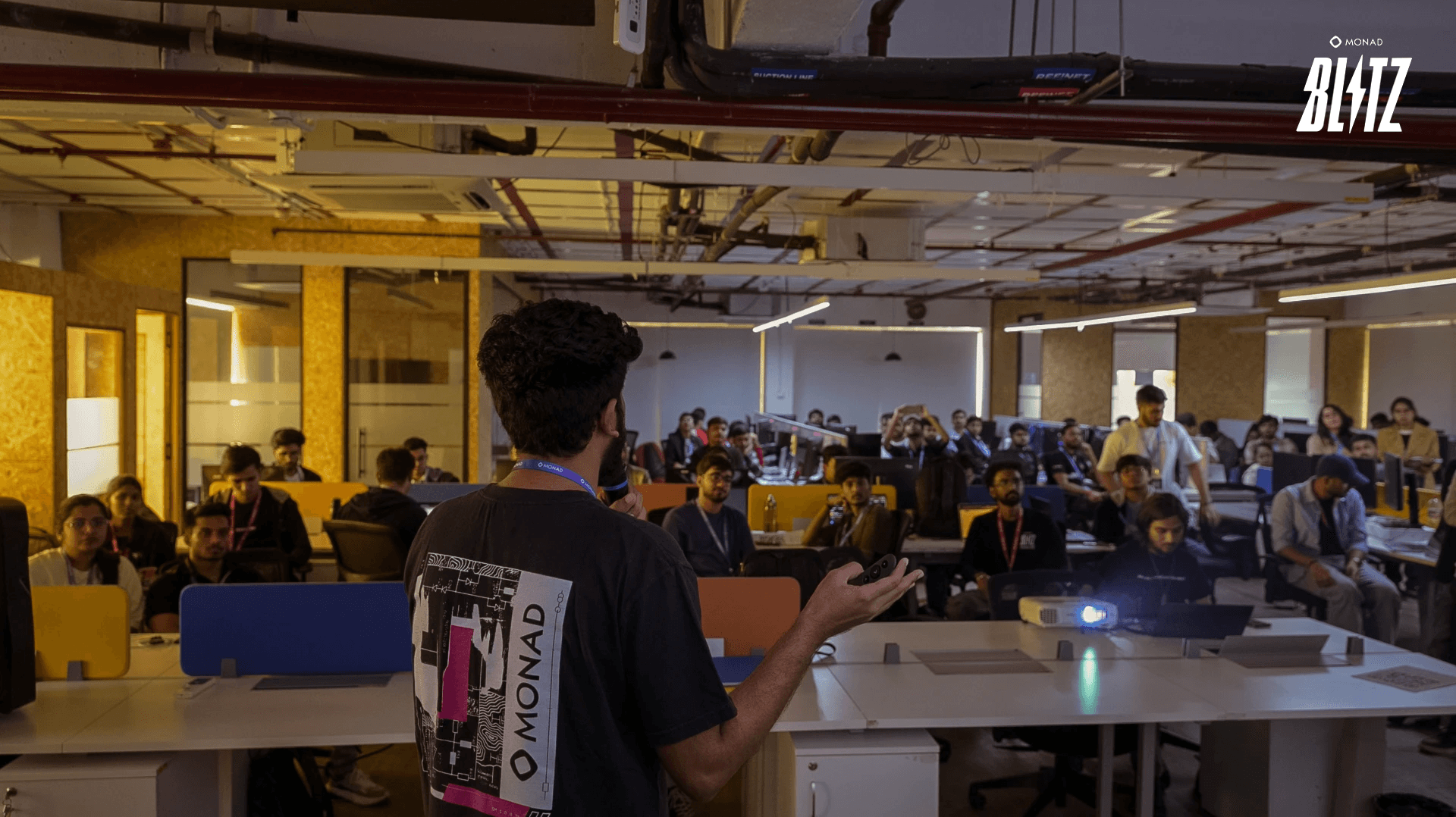 Speaker presenting at a Web3 hackathon event
