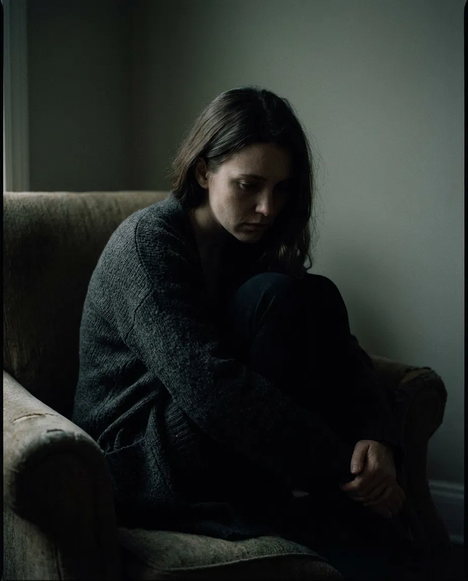 Symbolic depiction of a distressed woman representing a survivor of abuse.