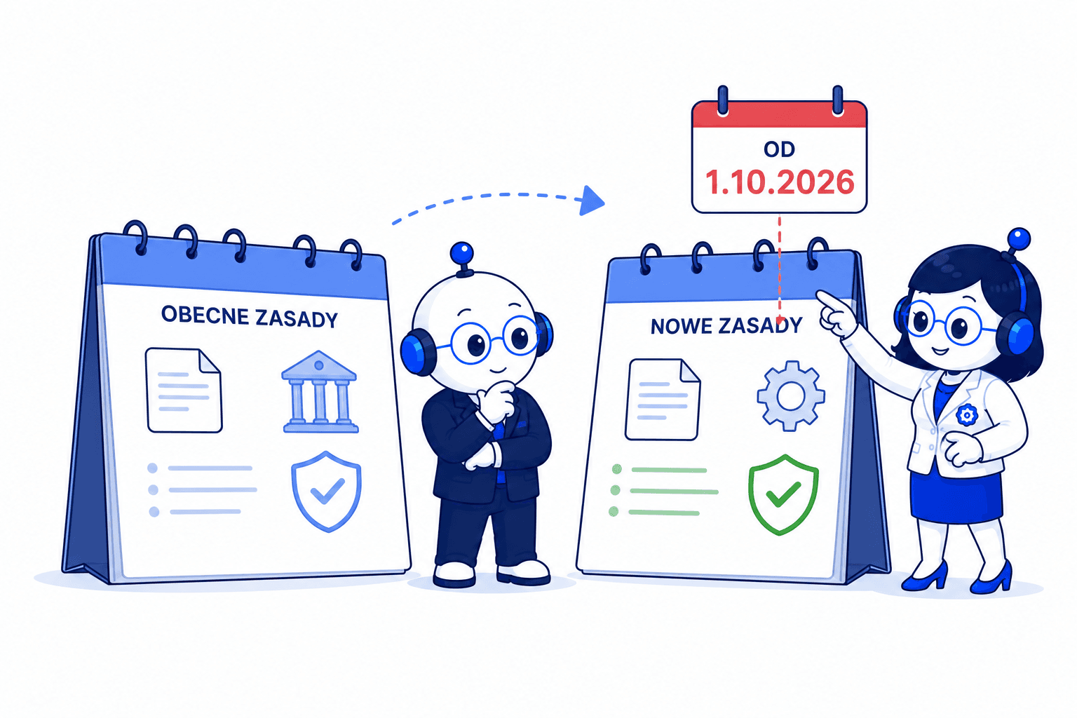 Robot i Robotka pokazują zmianę zasad rozliczania importu usług od 1 października 2026 roku.