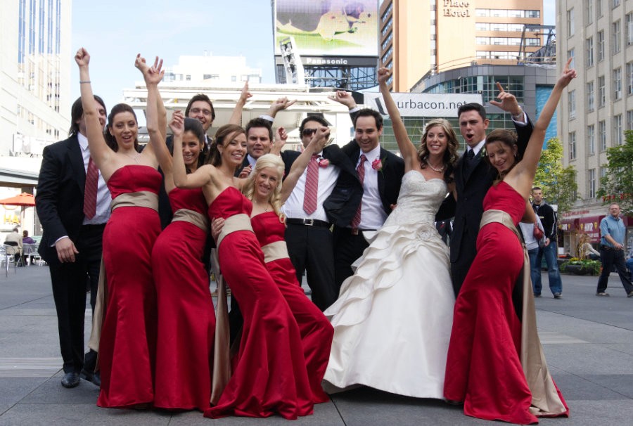 Guests dancing freely during a joyful wedding party