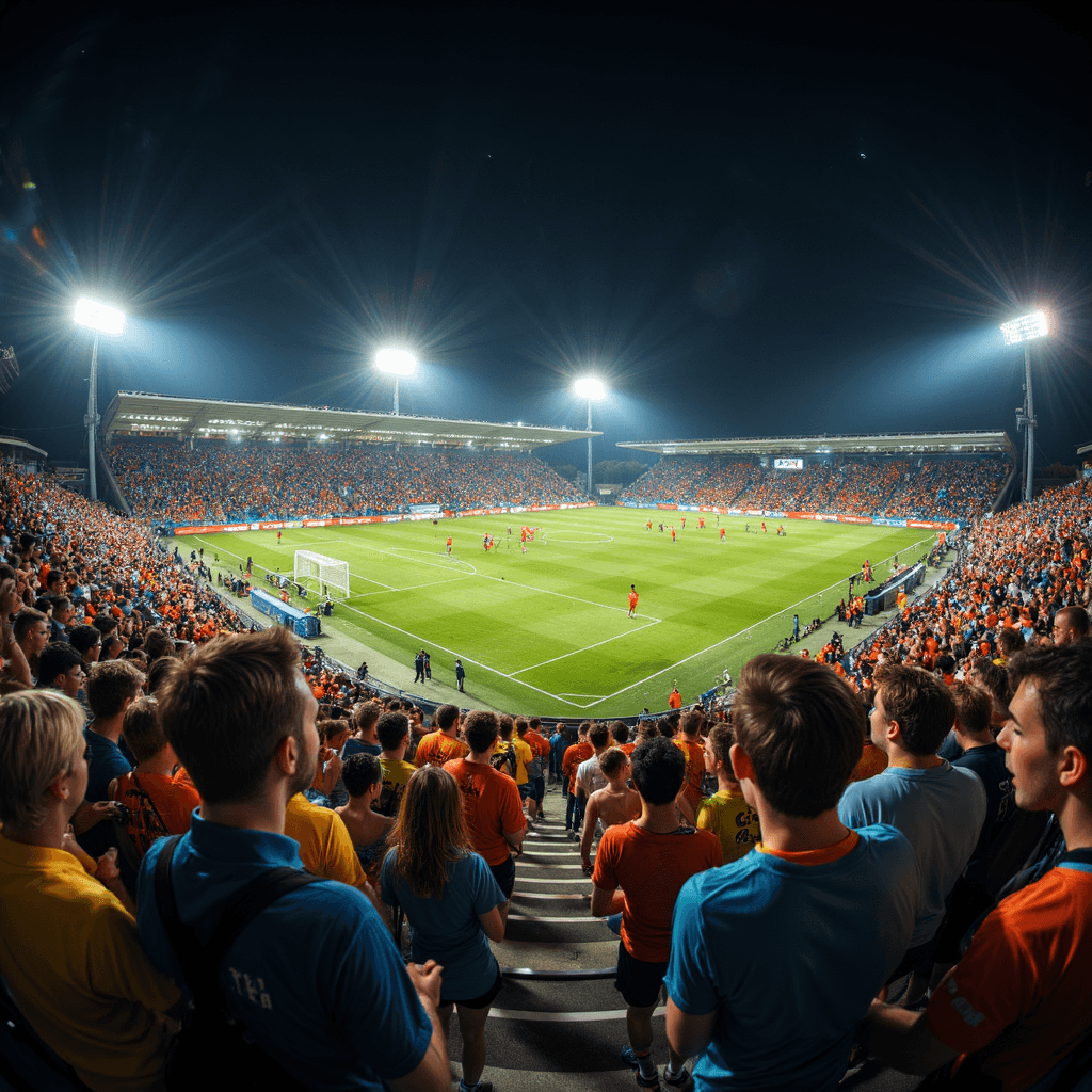 A panoramic shot of a football match