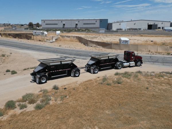 Double Bottom Dump truck at Rolas Truck Yard in Hesperia California