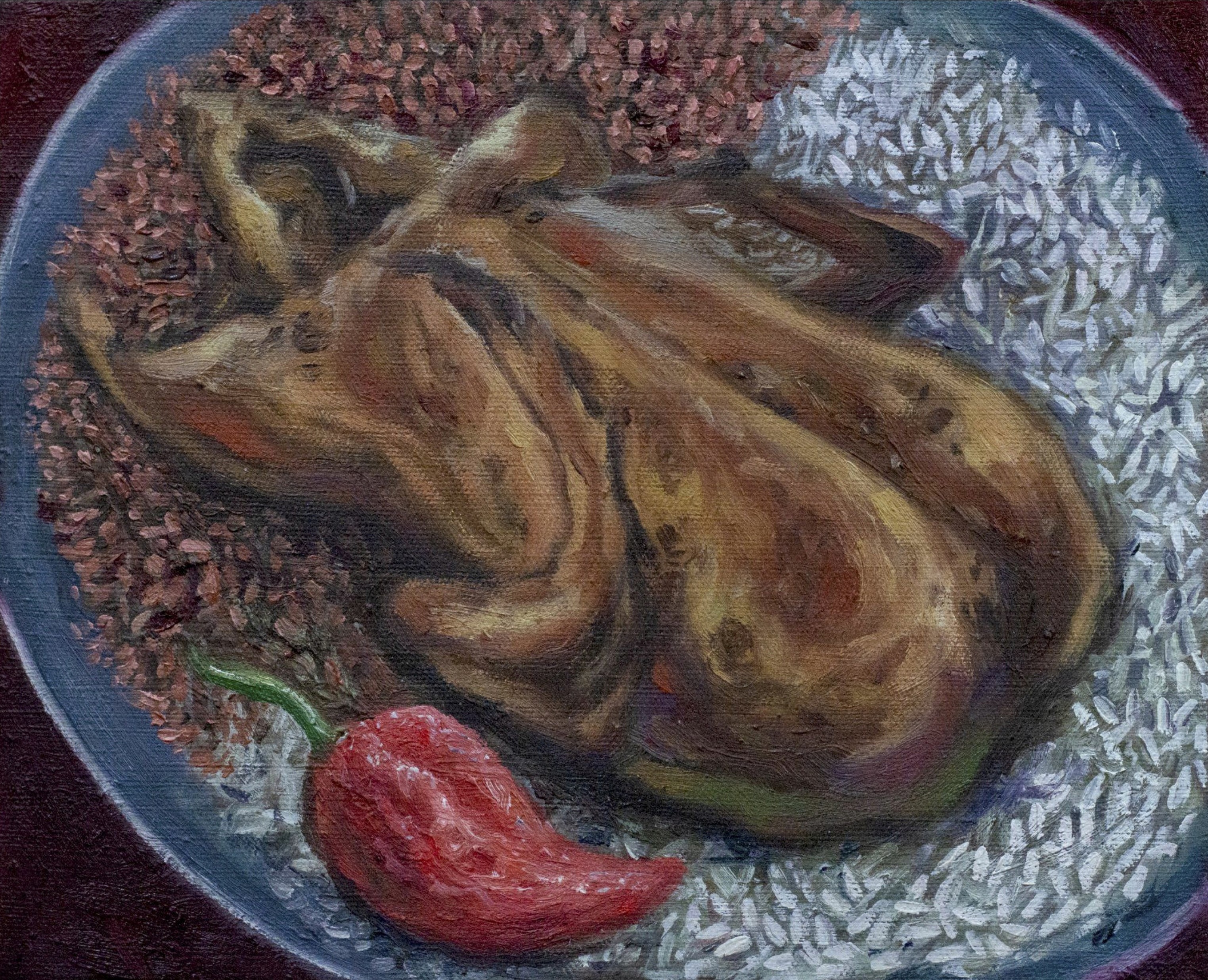 herd of sheep on road painting