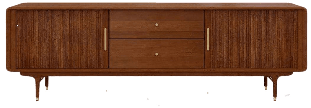 Solid wood sideboard cabinet with central drawers and textured doors