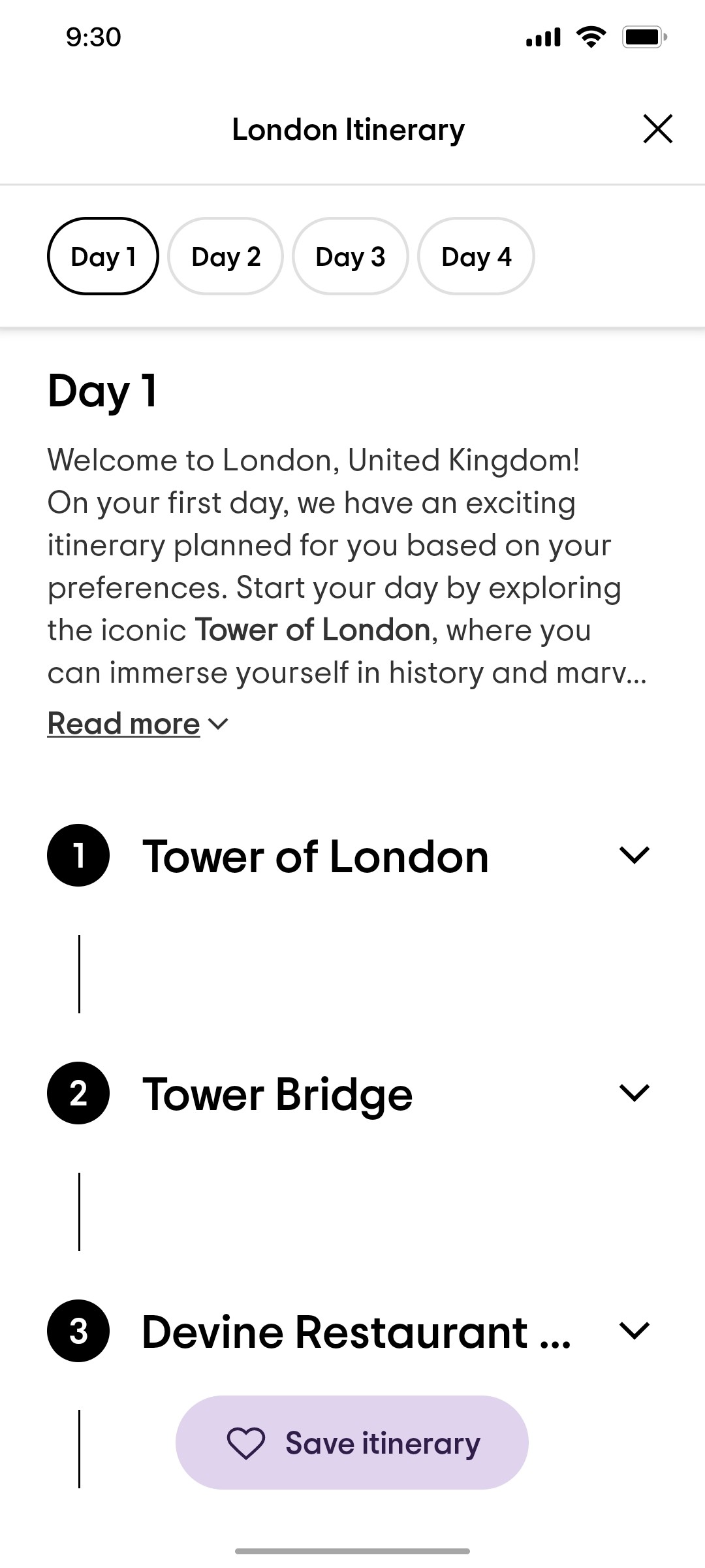 Tripadvisor Save Itineary Page Screen