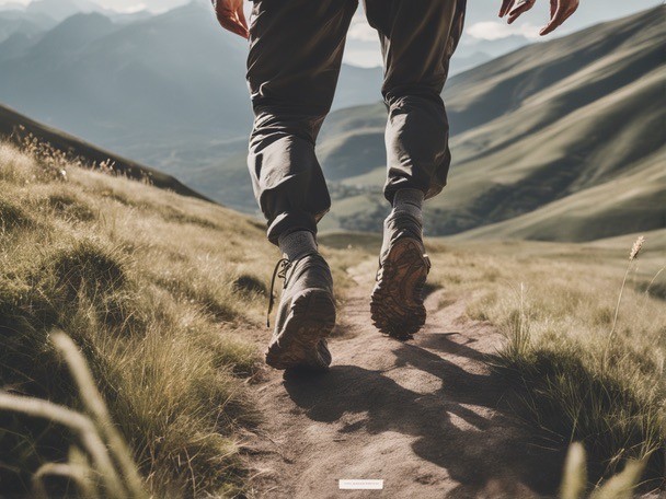 closup low perspective of someone hiking in nature