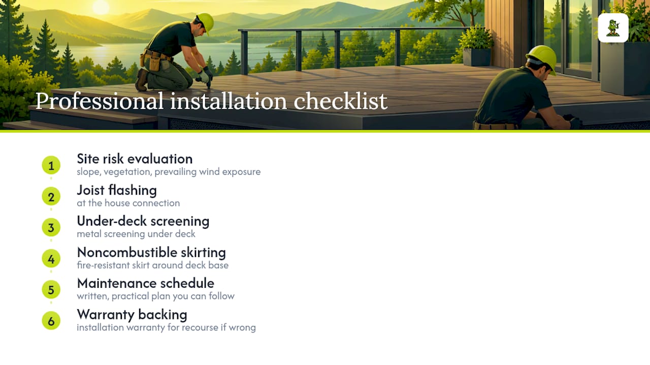 Deck fire protection installation checklist