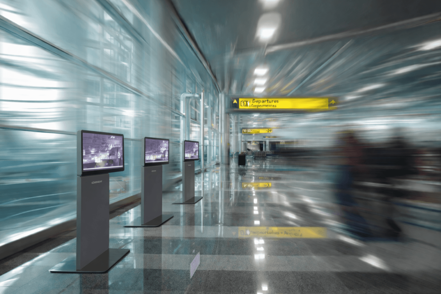 A sleek self-service kiosk in the airport