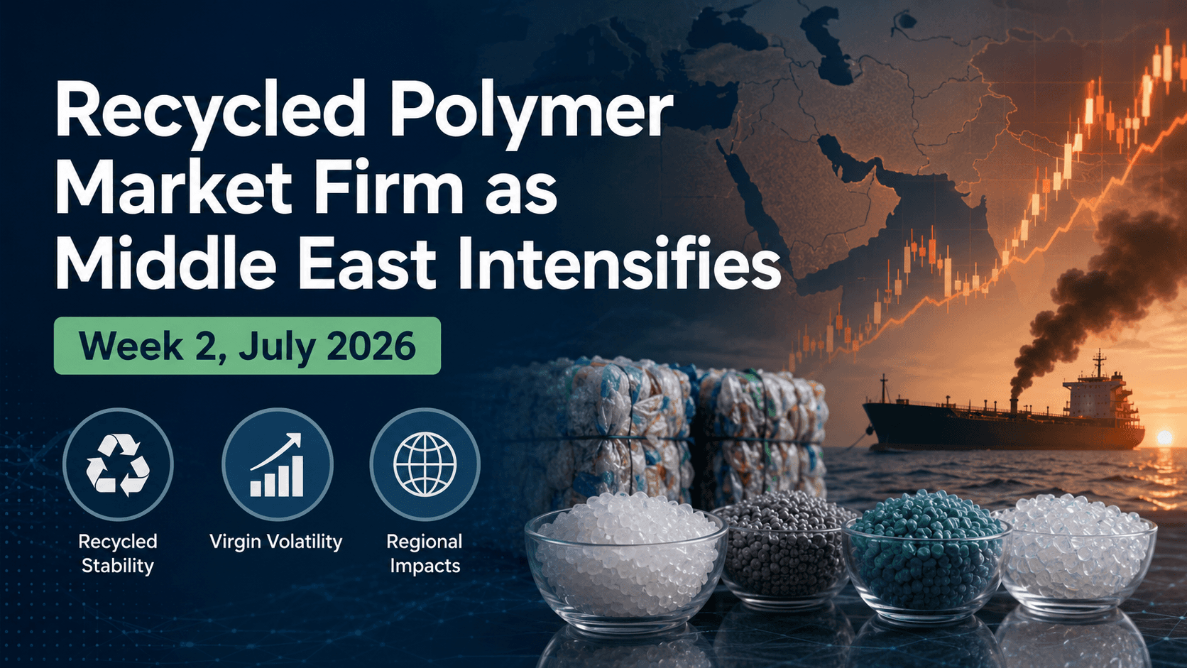 "Recycled Polymer Market Firm as Middle East Intensifies" title card infographic