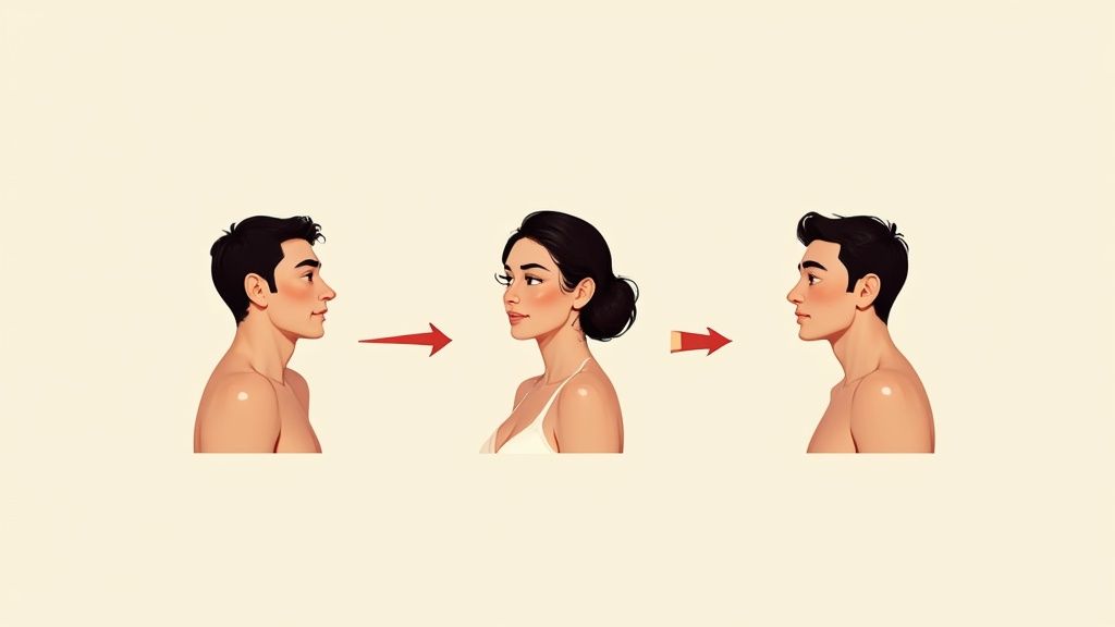 Eine Person lächelt freundlich und authentisch in die Kamera für ihr Bewerbungsfoto.