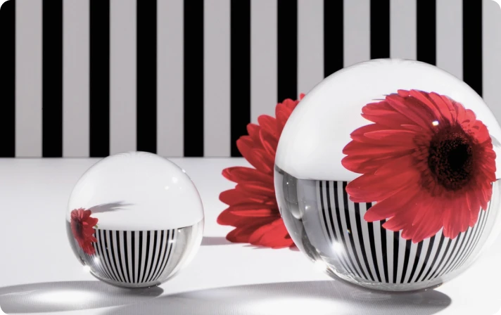 Crystal balls and flower arrangement