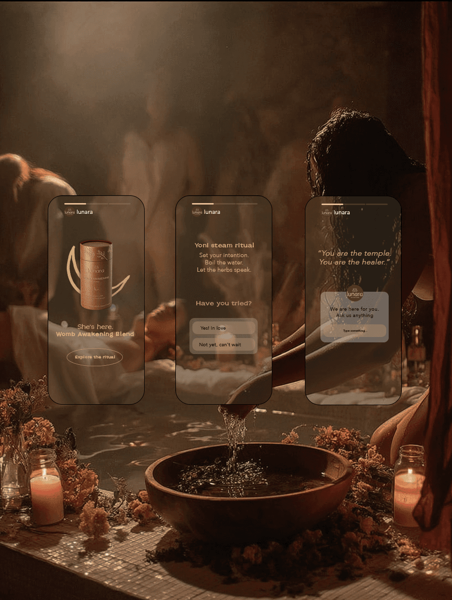 stories design for lunara, herbal yoni steam brand