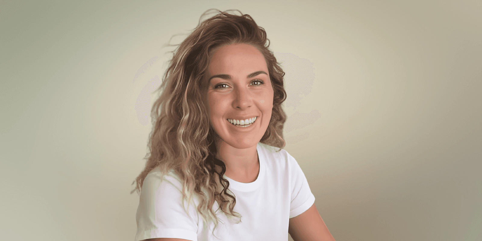 A smiling woman with long curly hair, representing determination and success in building her own AI-powered marketing solution.